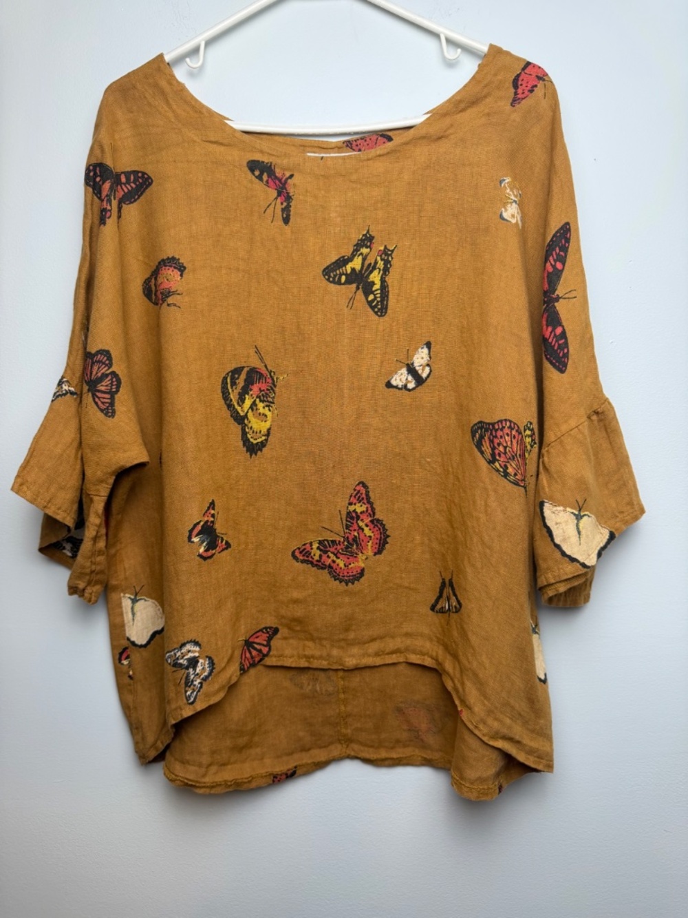 Viola Borghi Italy Butterfly Print Linen Top Size S